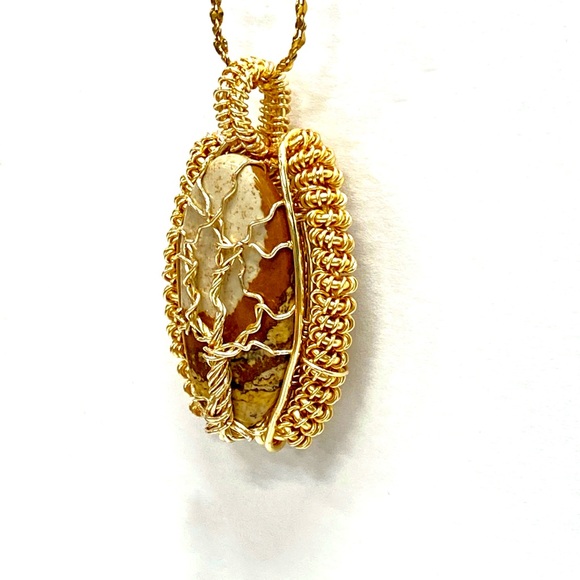 HANDMADE Picture Jasper Hand Wrapped Tree Statement Necklace, Artisan Gift Her - Picture 4 of 10